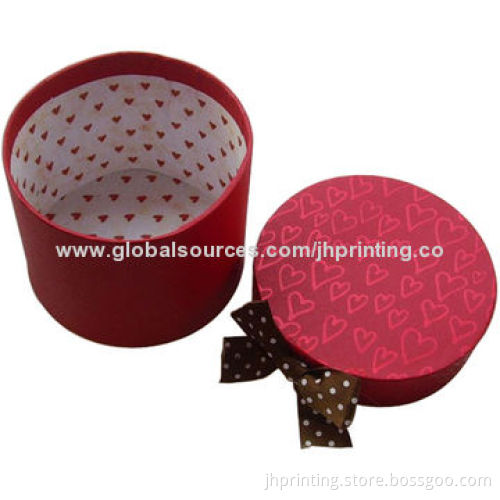 Cylinder Gift Box With Bowknot and Tag, Made of Art Paper and Stiff Cardboard, OEM Orders Accepted